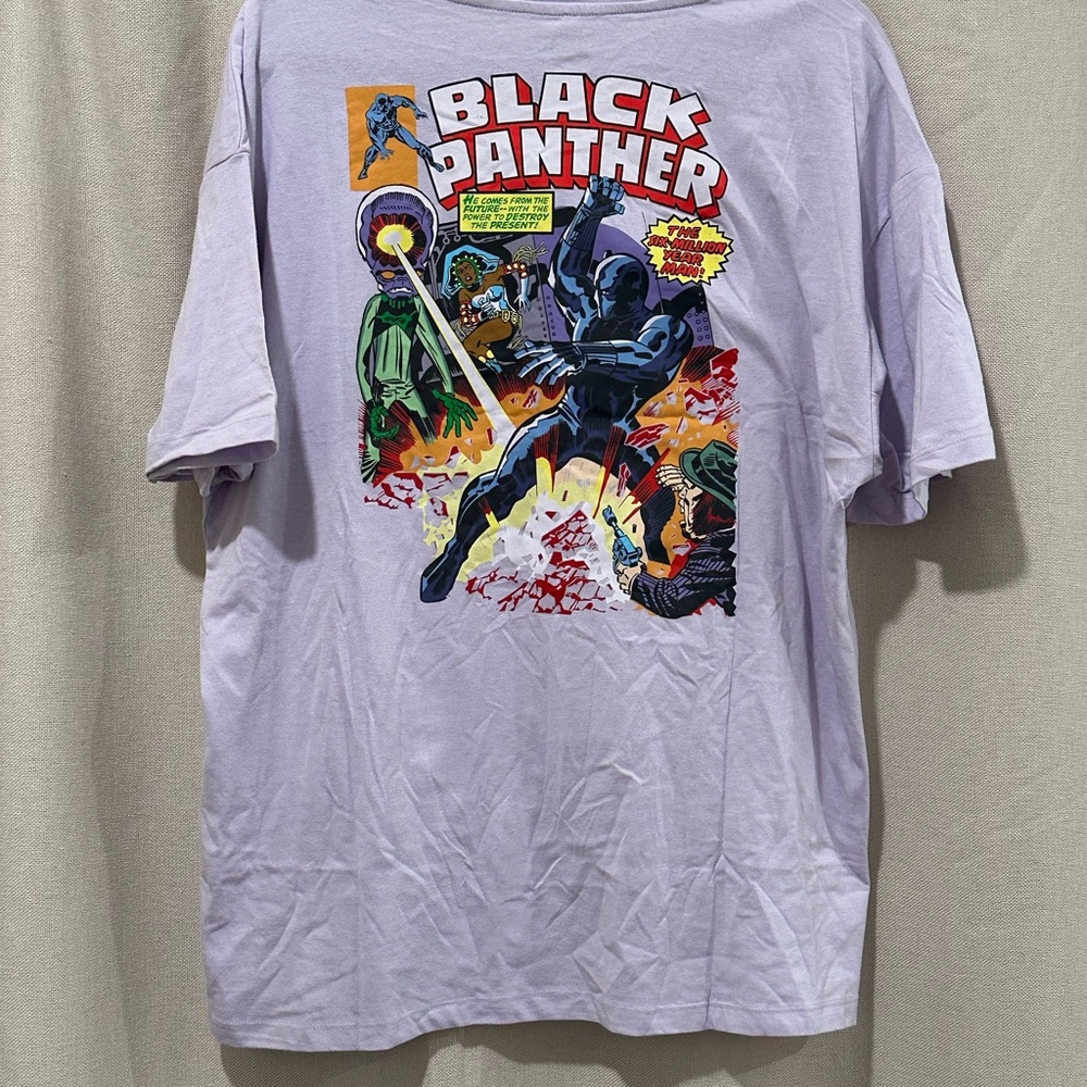 Men's Lavender Marvel Black Panther Back Print Graphic Tee